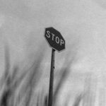 A black and white photo showcasing a stop sign in Waikato, New Zealand.